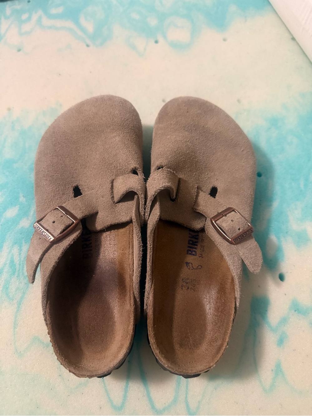 Birkenstock Taupe Suede Slip-On Clogs with Buckle